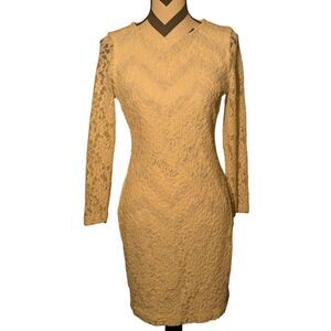 Belle BADGLEY MISCHKA 8 Ivory Cream Floral Lace Long Sleeve Dress